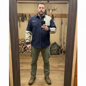 VTG CC Filson Mens Shooting Shirt M Navy Tan Ruggs Ranch USA Utility Hunting